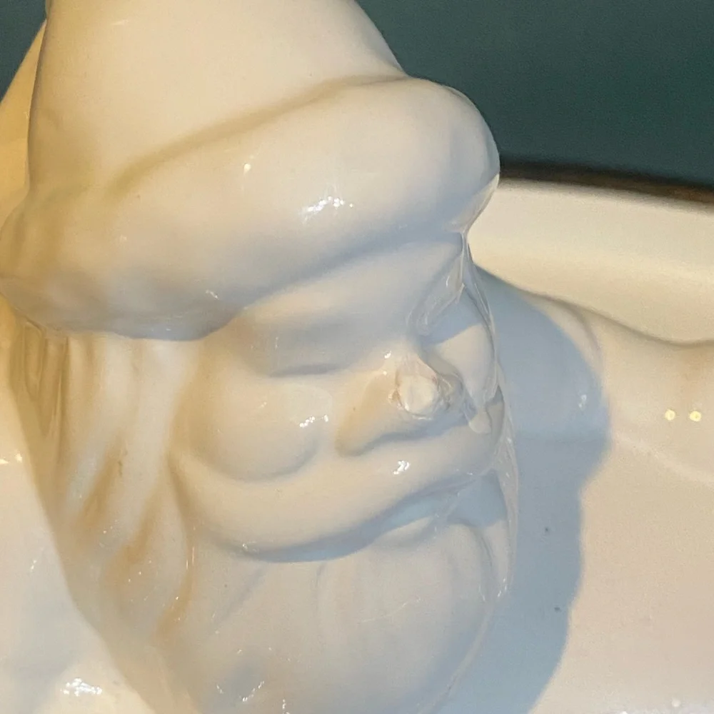 Williams Sonoma Santa Candy Bag Sack Dish Candy/Serving/Planter White Ceramic